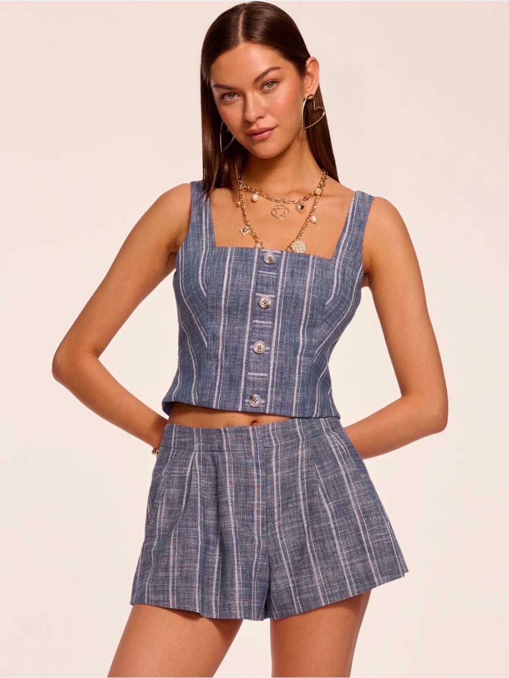Ramy Brook Bernadette Printed Short Set- Striped Indigo